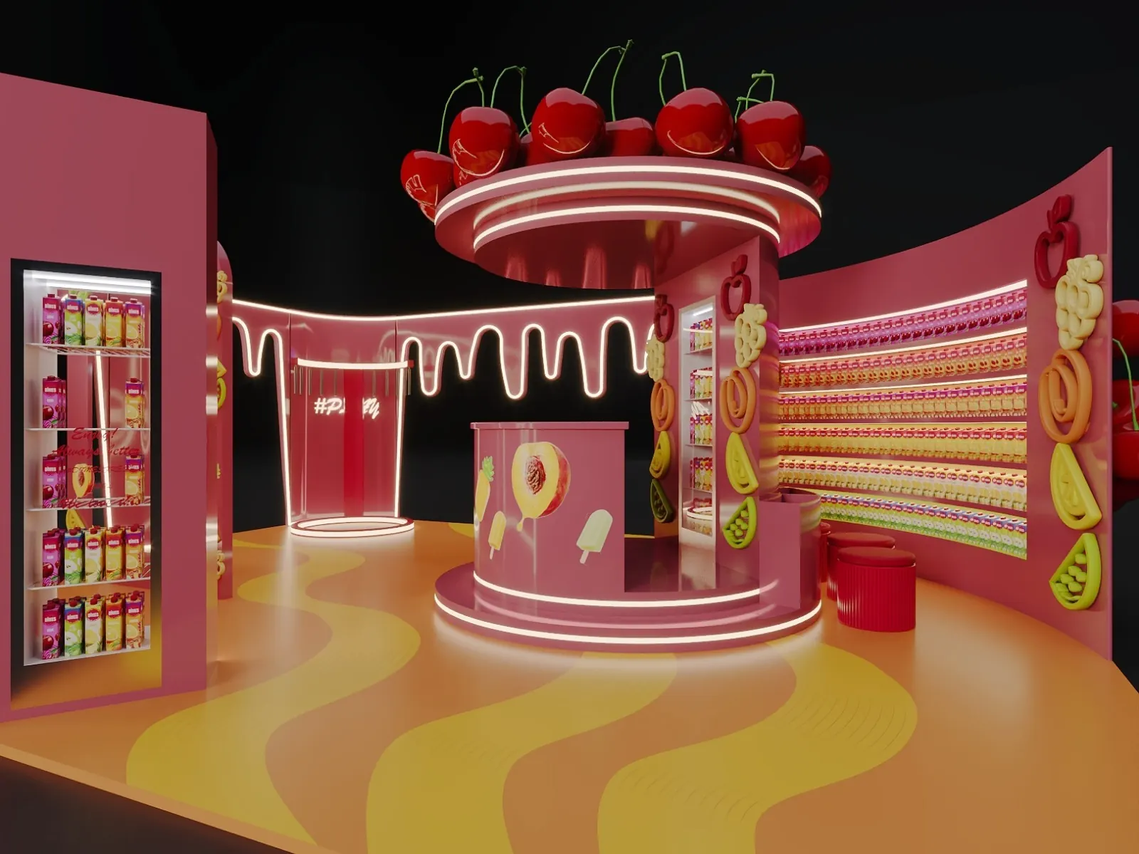 Exhibition Stand — An iconic exhibition stand with neon detailing, built around the product.